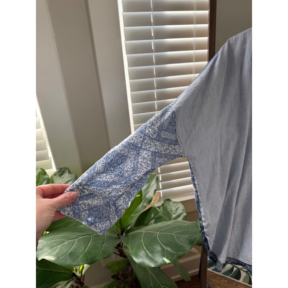 American Eagle Patchwork Striped Floral Denim Button Up Shirt Women Medium Y2K - Picture 4 of 8